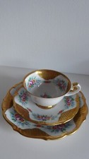 Handmalerei Sammeltasse  Untertasse Farbe Gold Blumen 3 Teile Set