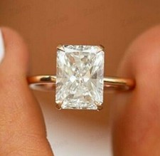 3.35ct Radiant D/VVS1 MOISSANITE Solitaire Engagement Ring Solid 14K Yellow Gold