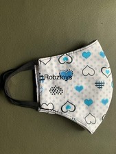 Face Mask triple Layer Handmade Washable Cloth Blue Heart