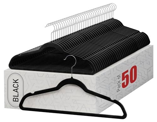 Home-it 50 Pack Ultra Thin Black Velvet Suit Hangers Non Slip Space Saving Closet Essentials-image