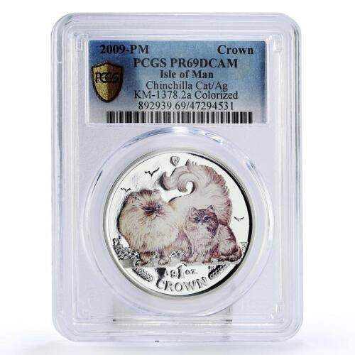 Isle of Man 1 crown Home Pets Chinchilla Cat Animals PR69 PCGS silver coin 2009 - Picture 1 of 2