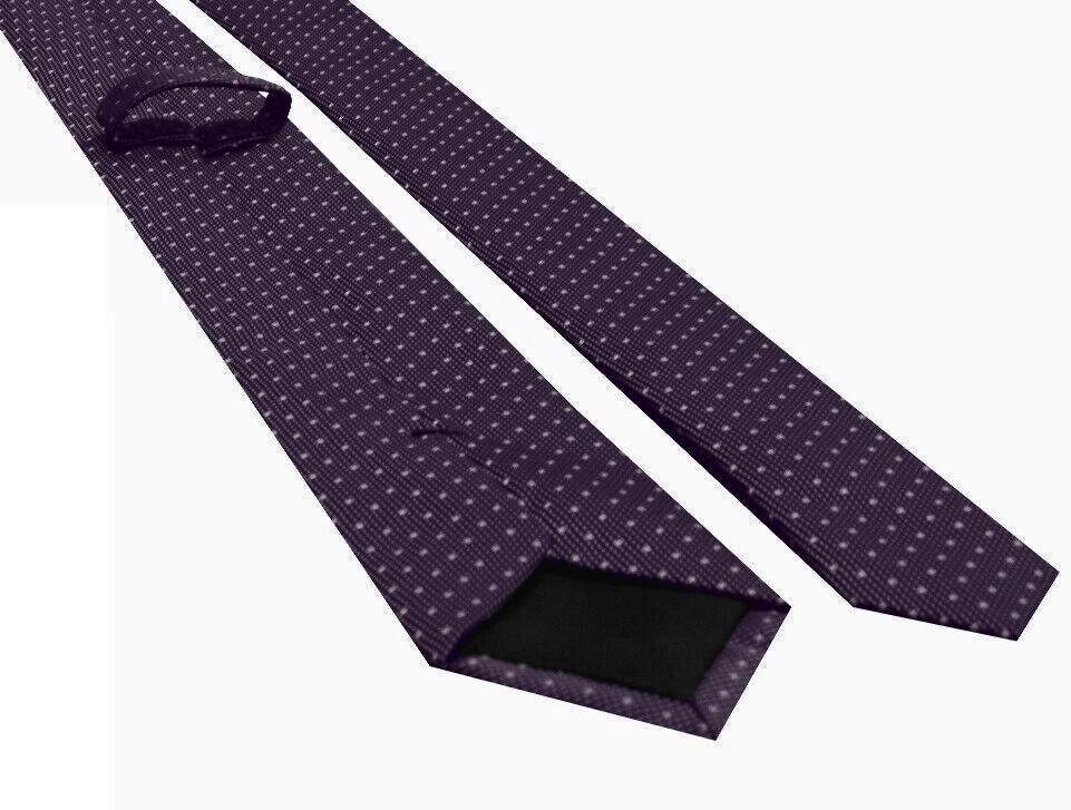 AWESOME MENS TIE > Skinny Dark Purple All-Over White Polka Dot Spot Silk Necktie