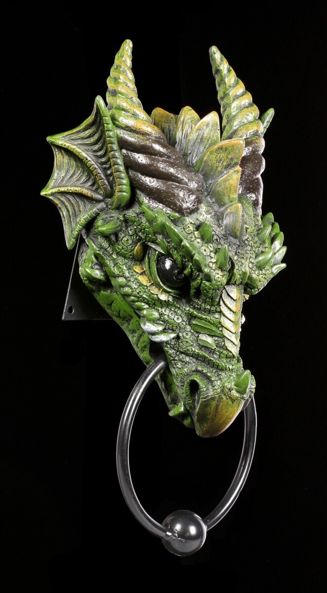 Door Knocker - Dragon Kryst Green - Fantasy Dragon Door Decor Figure Wall Head