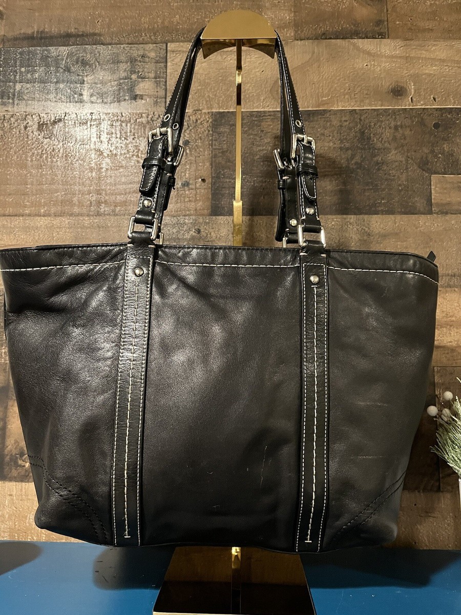 バッグ Coach y2k All Leather Black Tote Bag Coach Tote Bag Black Leather Medium Y2K Shoulder Purse Clean | eBay