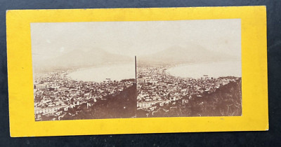 STEREO, ITALY: GULF OF NAPLES AND VESUVIUS ca 1870 albumen print