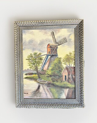 Original Oil Painting on Canvas Signed Maxine Olin Maxo Windmill Barn Farmhouse