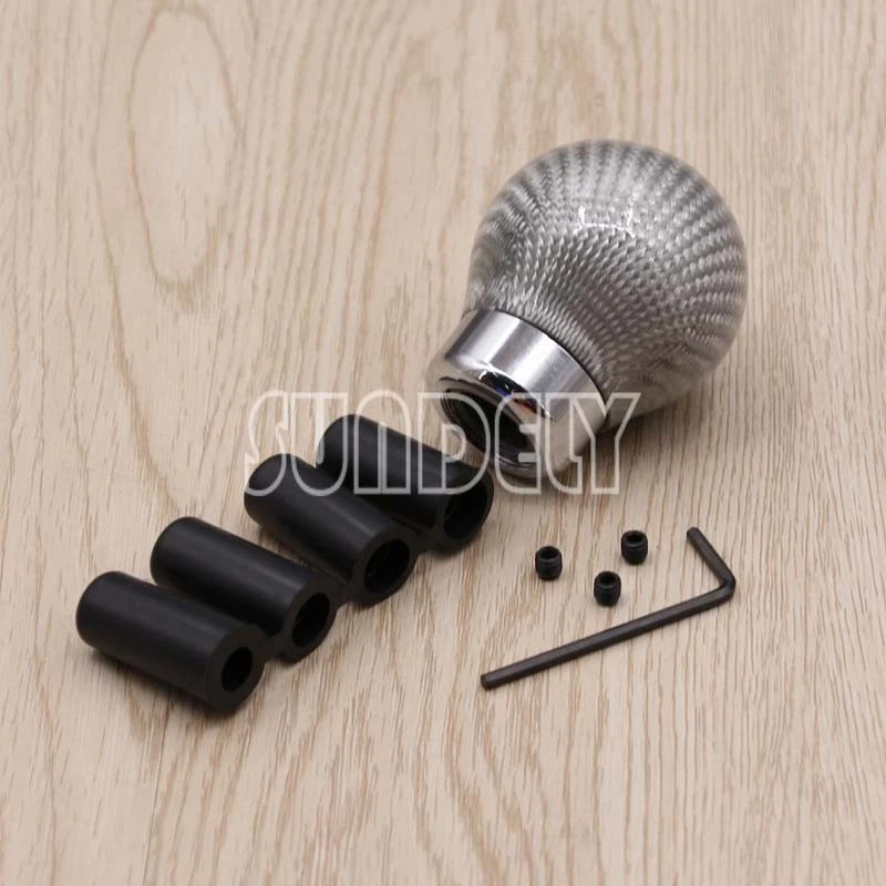 Perilla de cambio de marchas universal plateada de fibra de carbono para coche de transmisión manual Foto 3 de 4