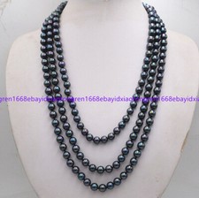 Long 50'' Genuine 8mm Peacock Black Shell Pearl  Not Pearl  Round Beads Necklace