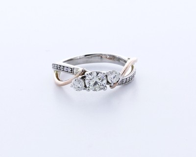 0.9 CTW Natural Diamond H/SI2 Round Cut 14K Two-Tone Gold Twist-Band Accent Ring
