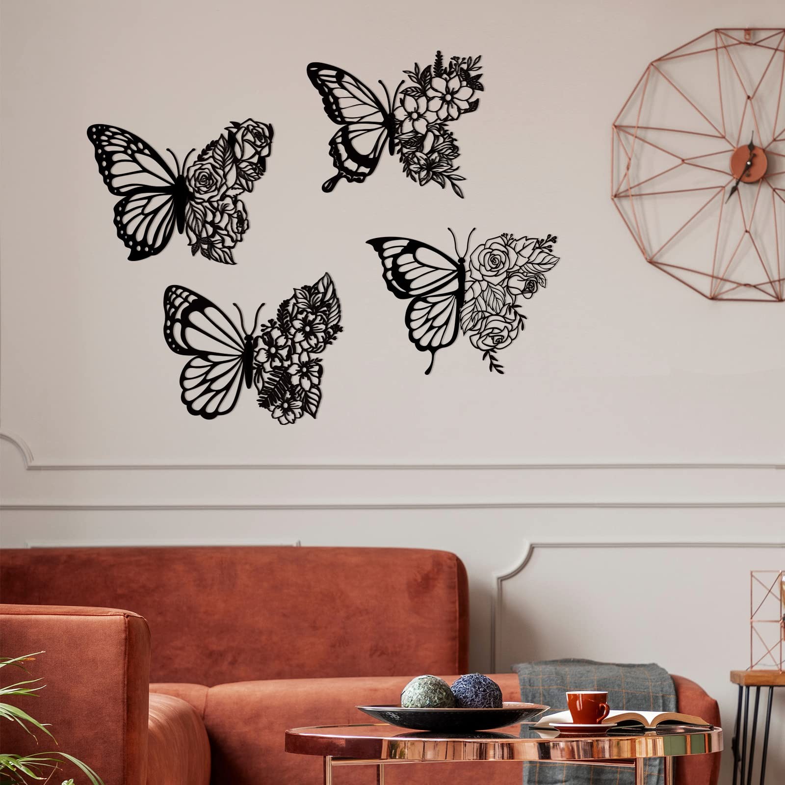 4 Pcs Butterfly Metal Wall Decor Boho Butterfly Decoration Wall Art Iron Hang