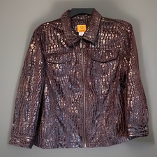 Ruby Rd Zip Jacket Sz 14 Brown Reptile Snake Cheetah Texture Lightweight City