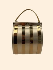 1950s 1960s Vintage Gold Metal Panel Evening Bag Top Handle