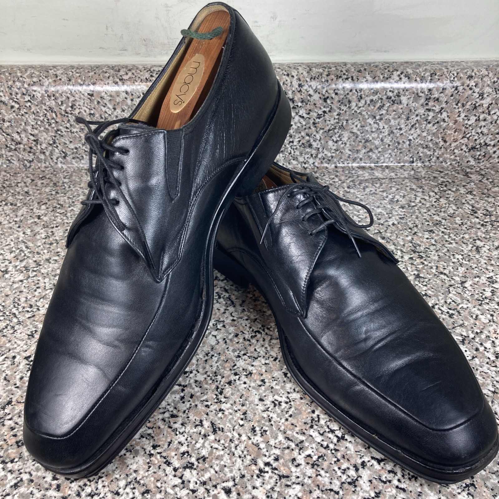 SAOLA Bruno Magli Ranuncolo grembiule pelle nero punta stringata derby uomo taglia US 10M OTTIME CONDIZIONI