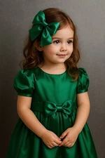 3pcs Big Bow Satin Ribbon Hair Clips for Girls - Duckbill Hair Accessories Green