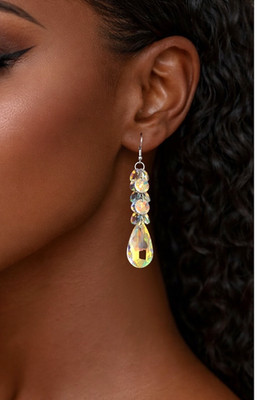 3'' Long AB Crystals Statement Evening Linear Earrings  Bridal, Pageant