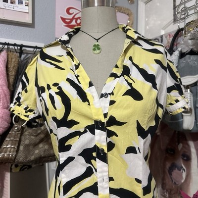 Express Design Studio Women's Zebra Abstract Button-Up Short Sleeve S