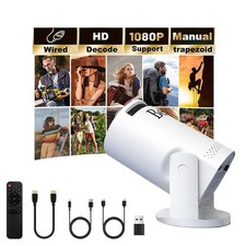 Mini projector, with wired screen sync 4K 1080P portable projector 180  rotat...