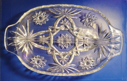 Vintage Anchor Hocking EAPC Star of David Divided Relish Tray Pressed Glass USA