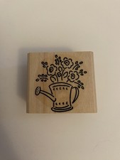 Stampin Up Watering Can Flowers EUC Wood Mounted Rubber Stamp RS68