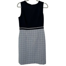 Kasper Black Blue Tweed Plaid Sleeveless Dress Career Work Office NWOT Size 4