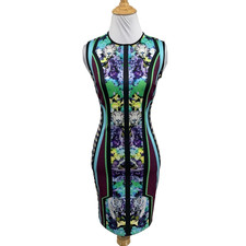 Clover Canyon Dress Womens S Small Multi Tiger Elephant Bodycon Sleeveless Mini