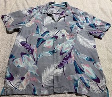 Tommy Bahama Woven Tropical Floral Button-Up Shirt Men Short Sleeve Gray XLT