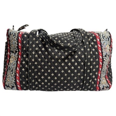 Vera Bradley Quilted Cotton Duffel Bag Black Red Floral Weekend Travel Tote