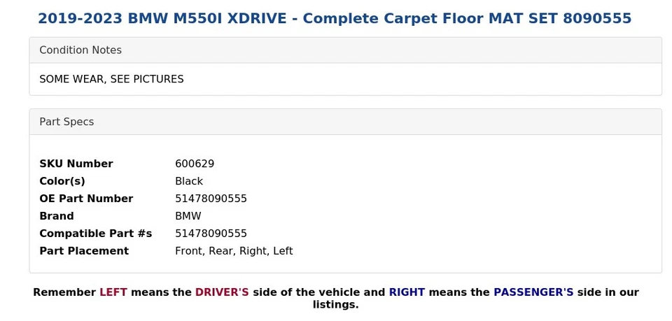 BMW M550I XDRIVE 2019-2023 - Juego completo de alfombrillas 8090555 Foto 4 de 4