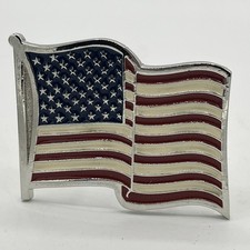 Metal Belt Buckle American Flag Waving Stamped 2155 Patriotic 2.5" x 3" Vintage