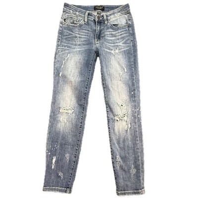 Judy Blue Relaxed Fit Distressed Paint Splatter Jeans Medium Wash JB8273MD 3/26