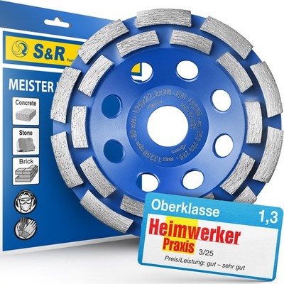 S&R Diamantschleiftopf 125x22,2 mm Standard für Beton, Stein, Mauerwerk 2-reihig
