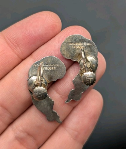 AKSEL HOLMSEN Norway Enamel Guilloche Feather Plume Sterling Screwback Earrings - Picture 13 of 13