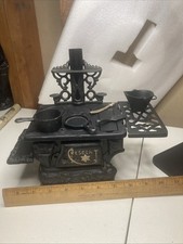 Vintage Crescent Miniature Salesman Sample Cast Iron Stove With Accessories.-C