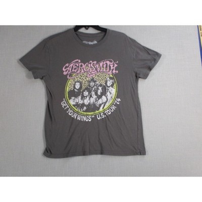 Aerosmith Get Your Wings 1974 Tour Graphic T-Shirt Gray Cotton Womens Large