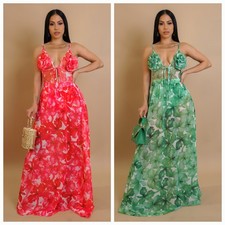 Valencia 3D Flower Bodysuit Top Maxi Skirt Set