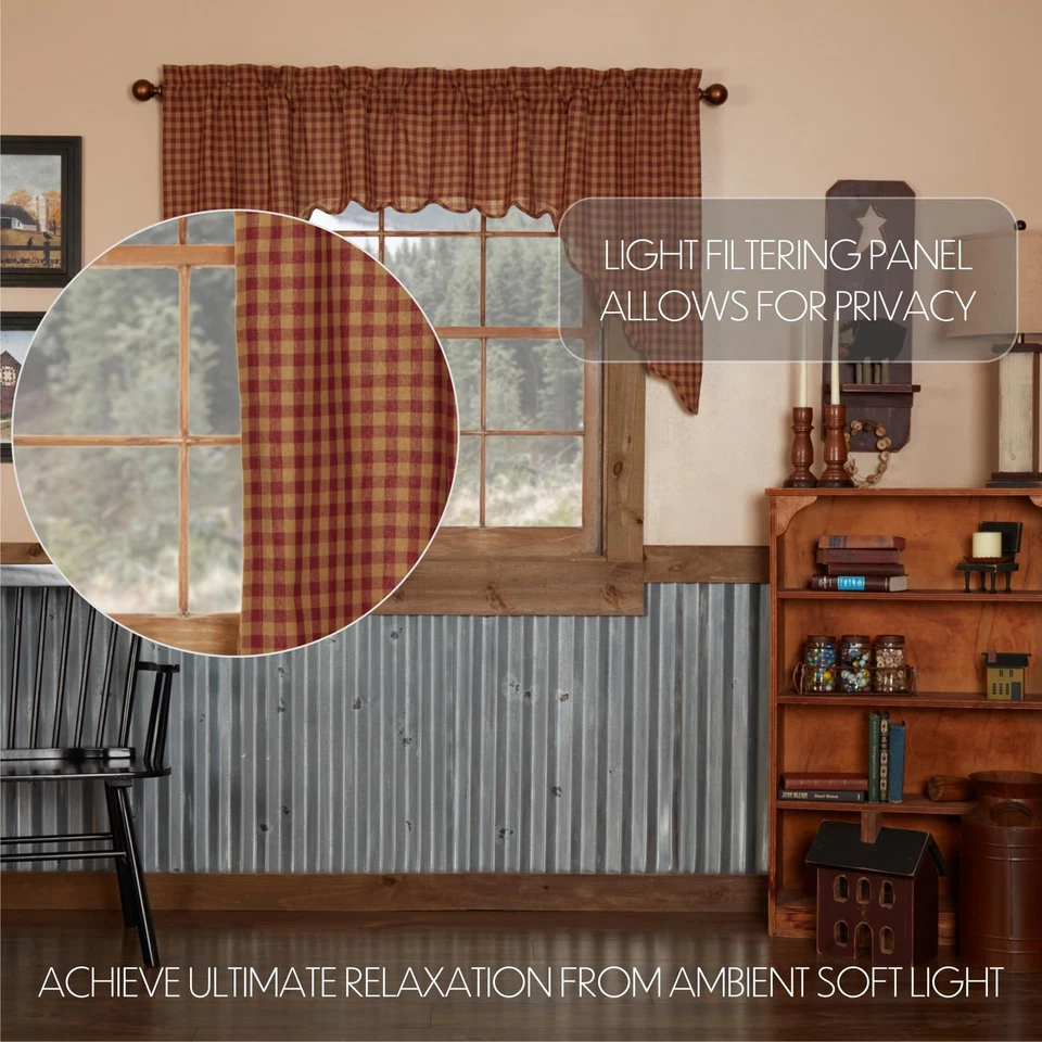 Бордовый чек примитивный 36x36x16 Swag пара красный стержень карман хлопок кухонное окно - Изображение 3 из 4