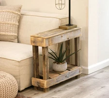 Rustic Farmhouse Accent End Side Table Narrow Natural Unfinished Reclaimed Wood