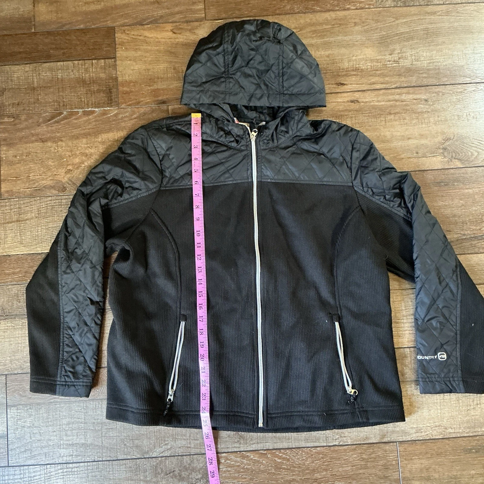 Size XL Free Country Softshell Jacket Black Quilted Hooded Full Zip Outdoor 1787