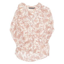 ZARA Sheer Donna Stampato Camicetta Rosso Scollo A V 3/4 Manica Lunga Paisley S