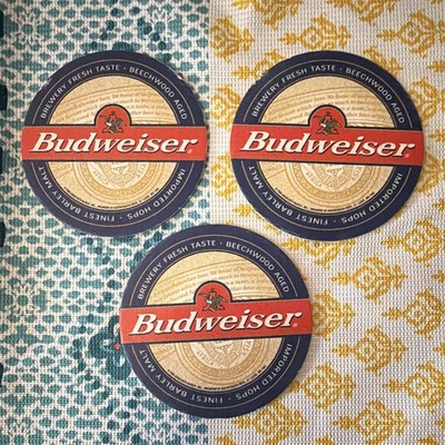 Budweiser Round Beer Coasters Set of 3 - Breweriana Coaster Collectible