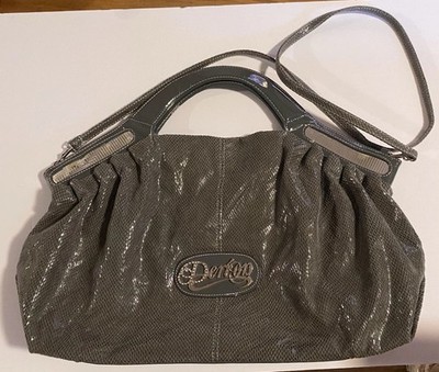 Dereon Shoulder Bag Shiny Gray W/Handles And Removable Strap Rhinestones