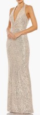 Ieena For Mac Duggal Rose Gold Sequined Backless Halter Gown Dress 26395 Sz 8