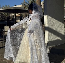 Ivory Lace Bridal Cape Wedding Dress - Elegant Hooded Overlay