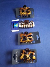 Vtg Y2K Faux Tortoise Shell Bow Flower Lot Of 4 Hair Claw Clips 17-H