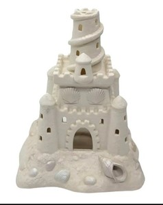 PartyLite Bisque Porcelain Sandcastle Beach Tea Light Candle Holder 1021 EUC