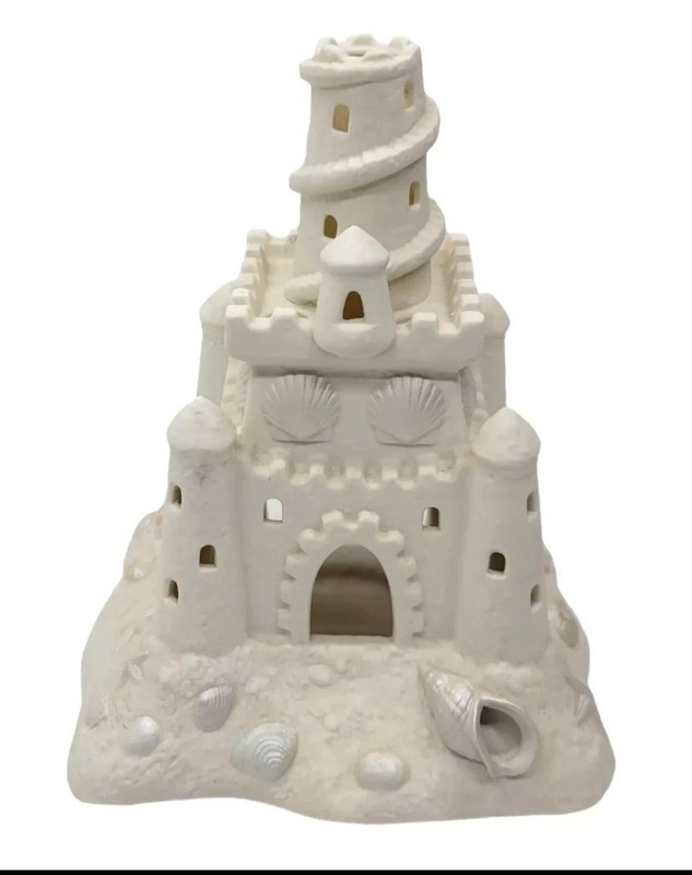 PartyLite Bisque Porcelain Sandcastle Beach Tea Light Candle Holder 1021 EUC