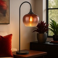 Tischleuchte Tischlampe Wohnzimmerleuchte Leselampe Kupfer Glas Schwarz H 54 Cm