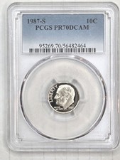 1987-S Roosevelt Dime PCGS PR70DCAM Proof 10c Deep Cameo Perfect Grade Cert
