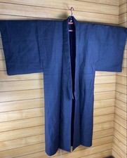 Boro Japanese Kimono Aged Textile Robe Men Wool Navy Blue Pattern Fabric Japan