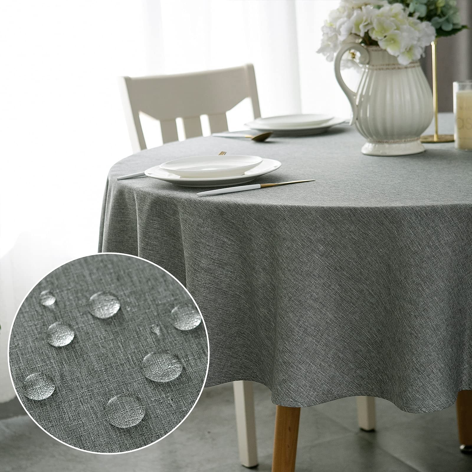 48 Inch, Spill Proof, Faux Linen, Grey
